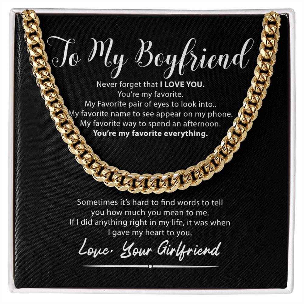 Boyfriend Necklace - “My Favorite Everything” Men’s Cuban Chain Gift for Him - CustomLove
