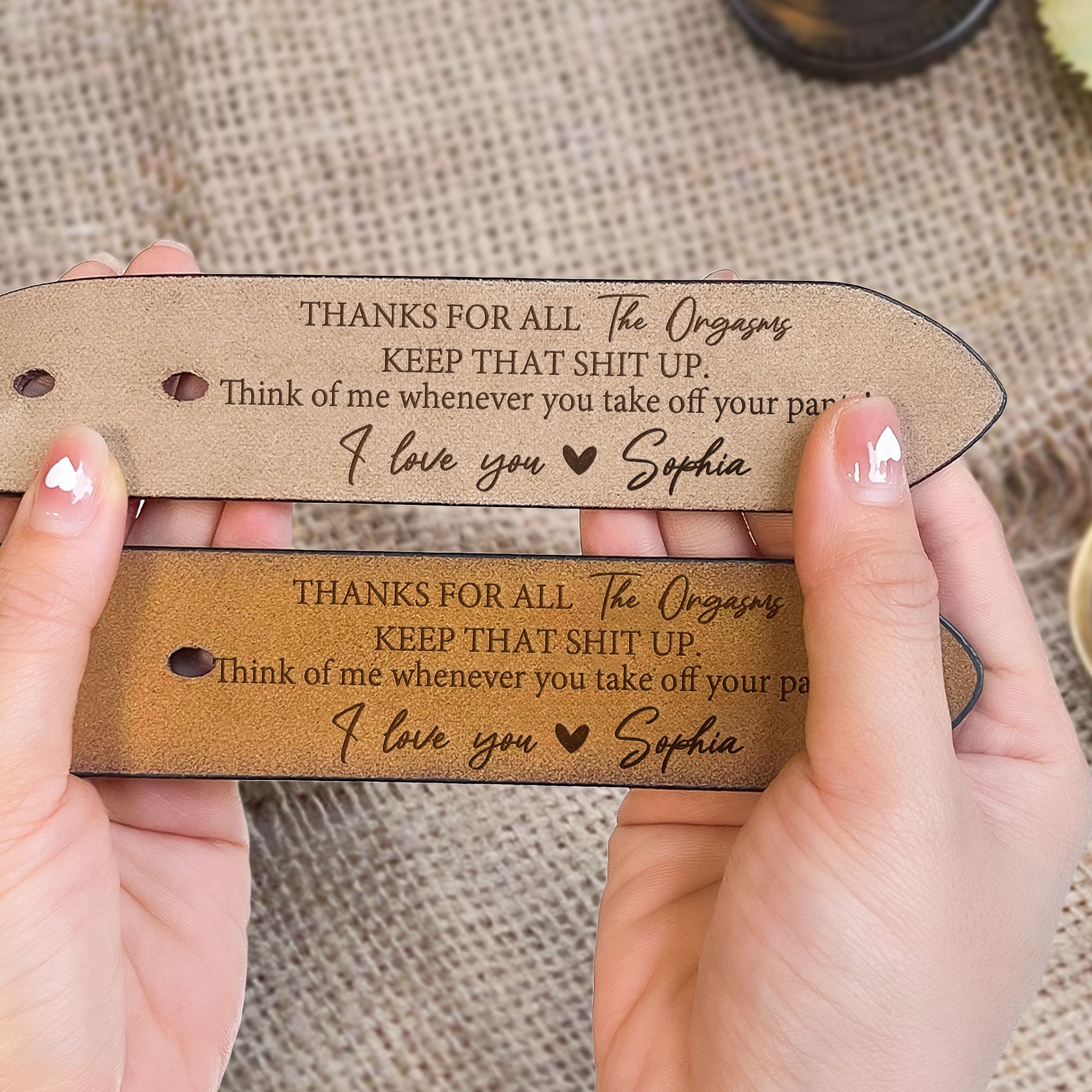Thanks For All The Orgasms - Personalized Engraved Leather Belt-CustomLove