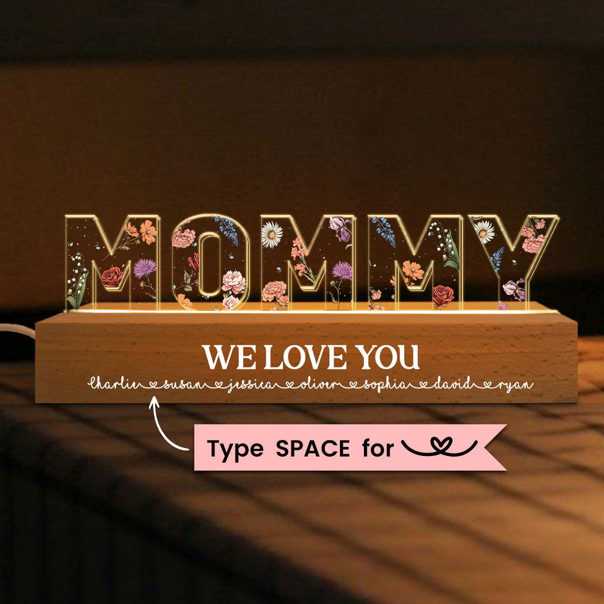 Personalized Flower Printed LED Night Light-CustomLove