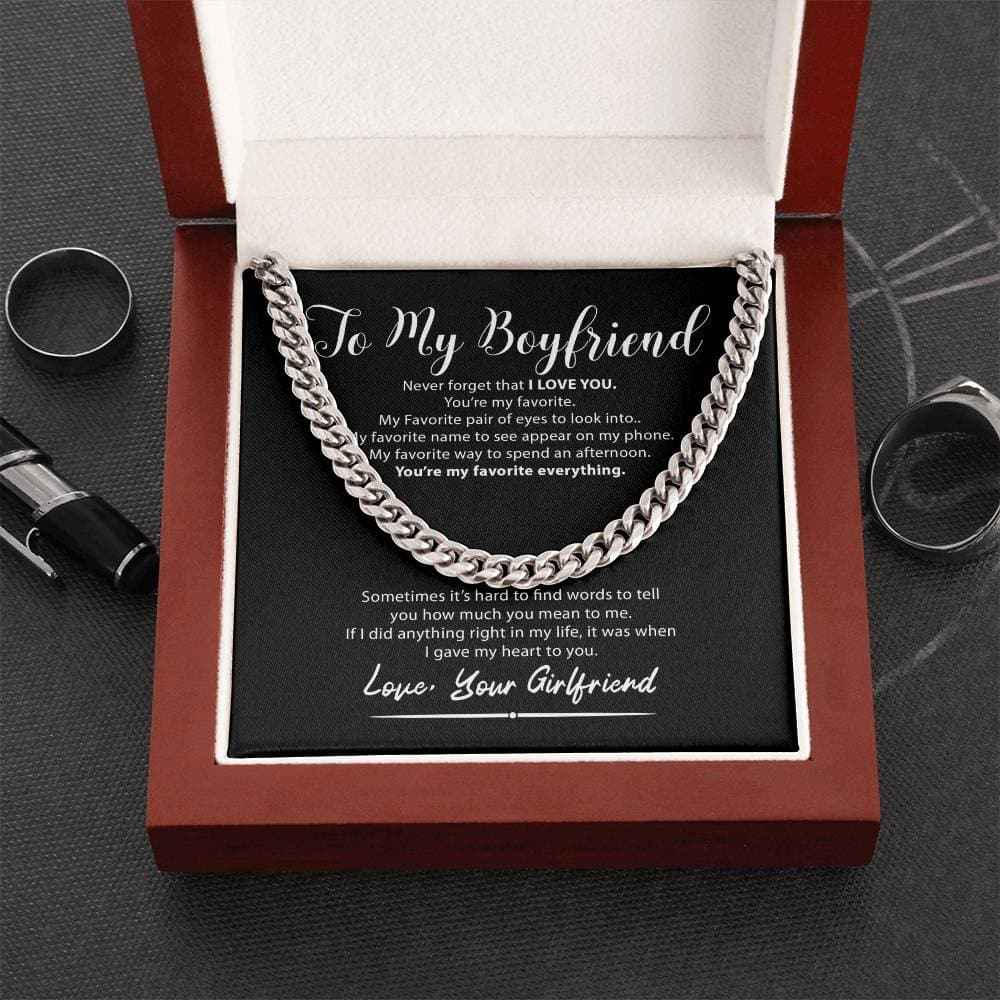 Boyfriend Necklace - “My Favorite Everything” Men’s Cuban Chain Gift for Him - CustomLove