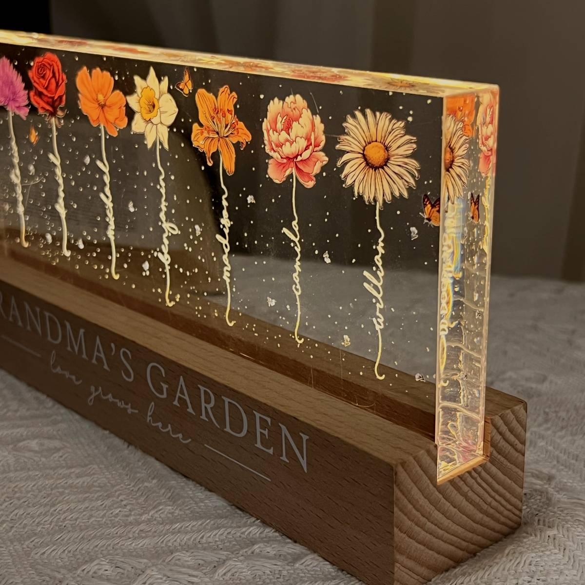 Personalized LED Night Light - Grandma‘s Garden Birth Month Flowers-CustomLove