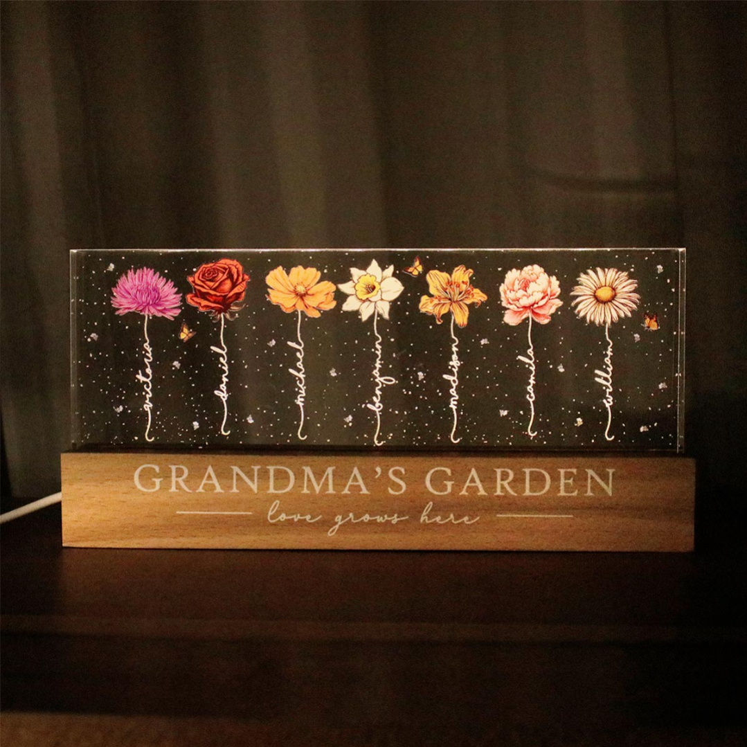 Personalized LED Night Light - Grandma‘s Garden Birth Month Flowers-CustomLove