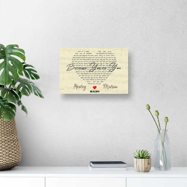 Customized Heart Shaped Song Lyric Canvas-CustomLove