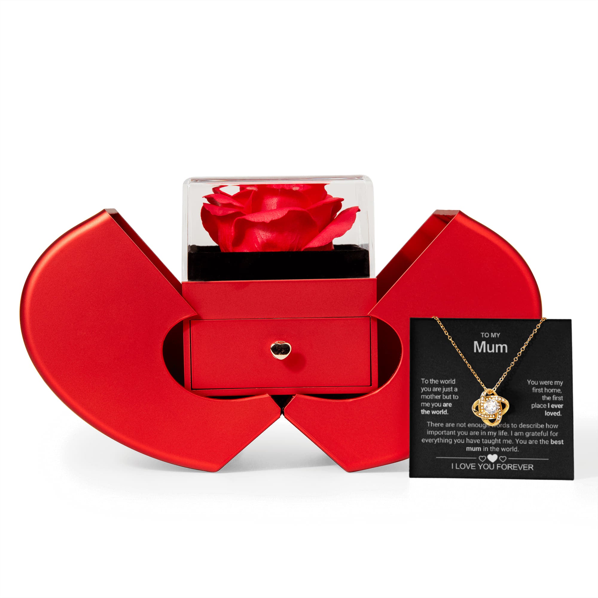 Love Knot Necklace with Red Heart Rose Box - CustomLove