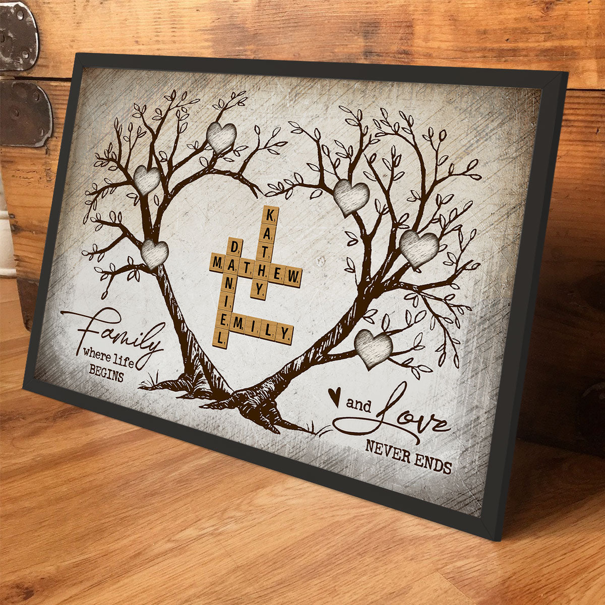 Personalized Poster - Family Heart Tree Crossword Puzzle-CustomLove