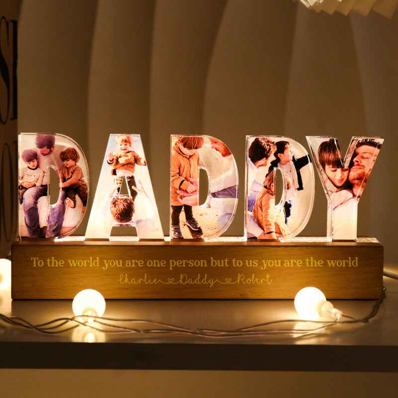 Personalized LED Night Light - Daddy To Us You Are The World Photo Collage - CustomLove