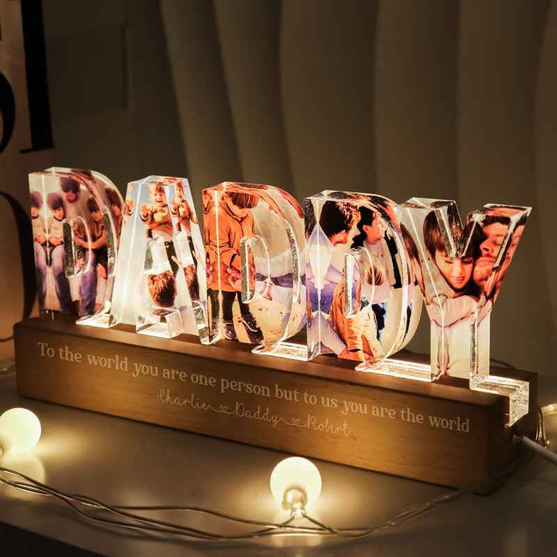 Personalized LED Night Light - Daddy To Us You Are The World Photo Collage - CustomLove