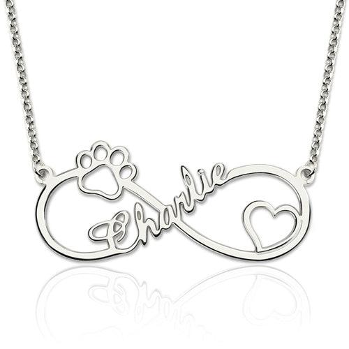 Customized Infinity Paw Print Name Necklace-CustomLove
