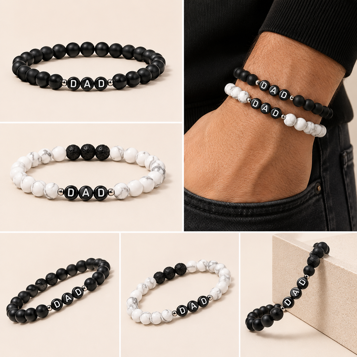 Dad Beaded Bracelet – Natural Stone Stretch Bracelet for Men