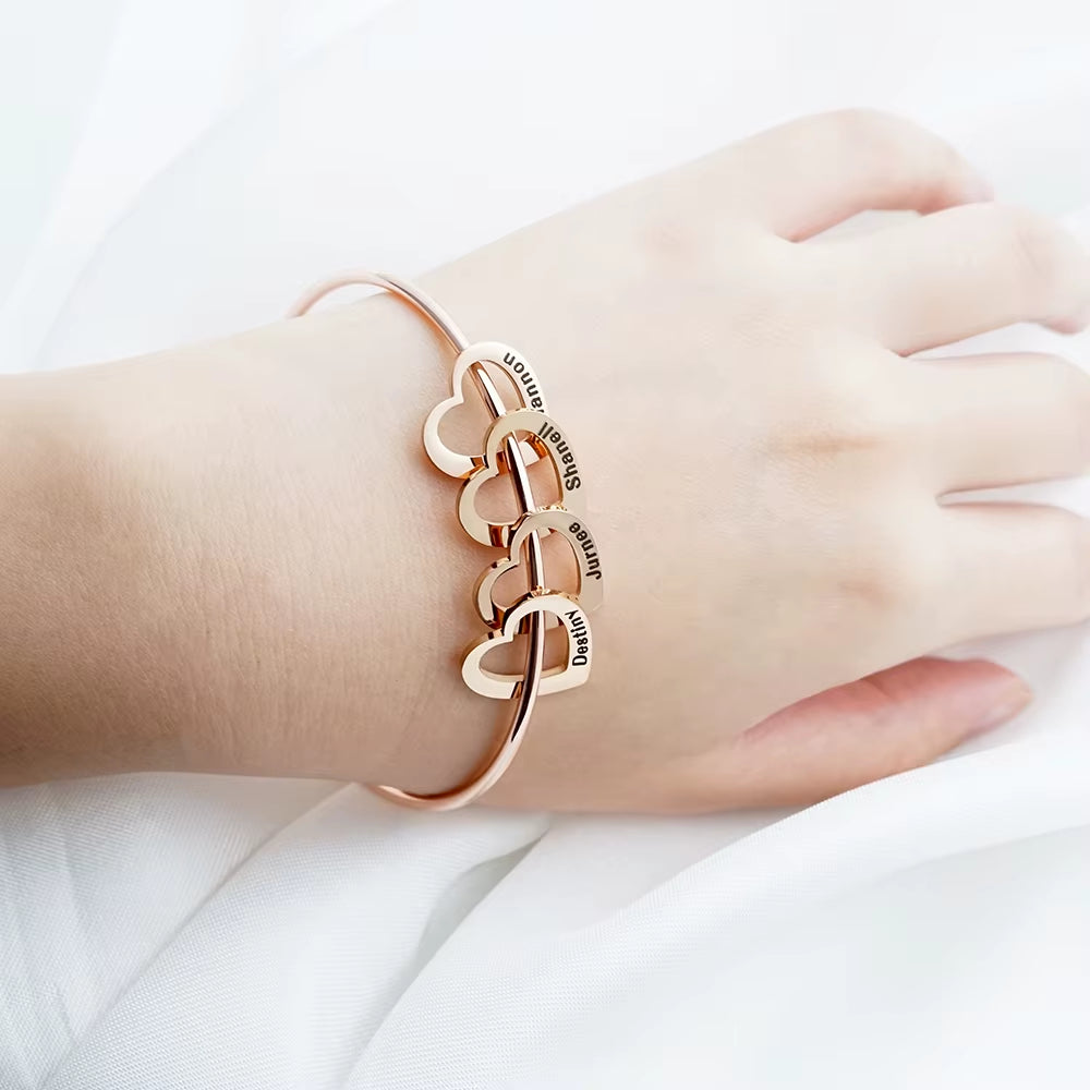 Custom Heart Pendant Bangle – 18K Gold Plated Bracelet