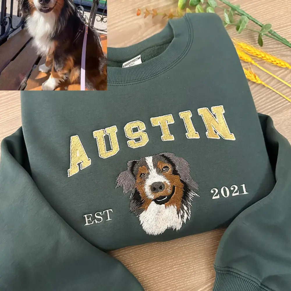 Personalized Embroided Sweatshirt with Pet Portrait-CustomLove