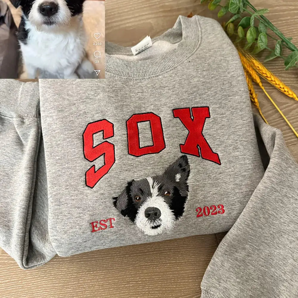 Personalized Embroided Sweatshirt with Pet Portrait-CustomLove