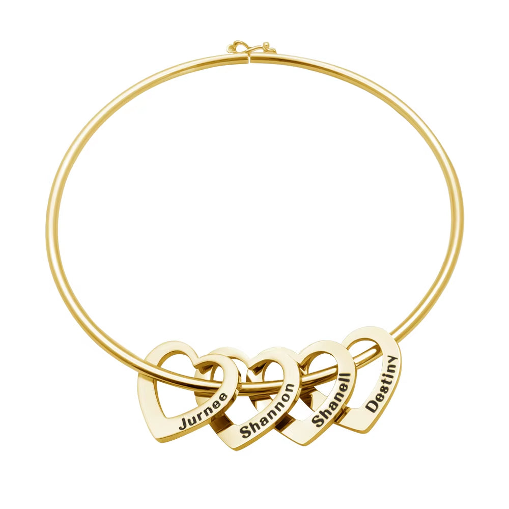 Custom Heart Pendant Bangle – 18K Gold Plated Bracelet