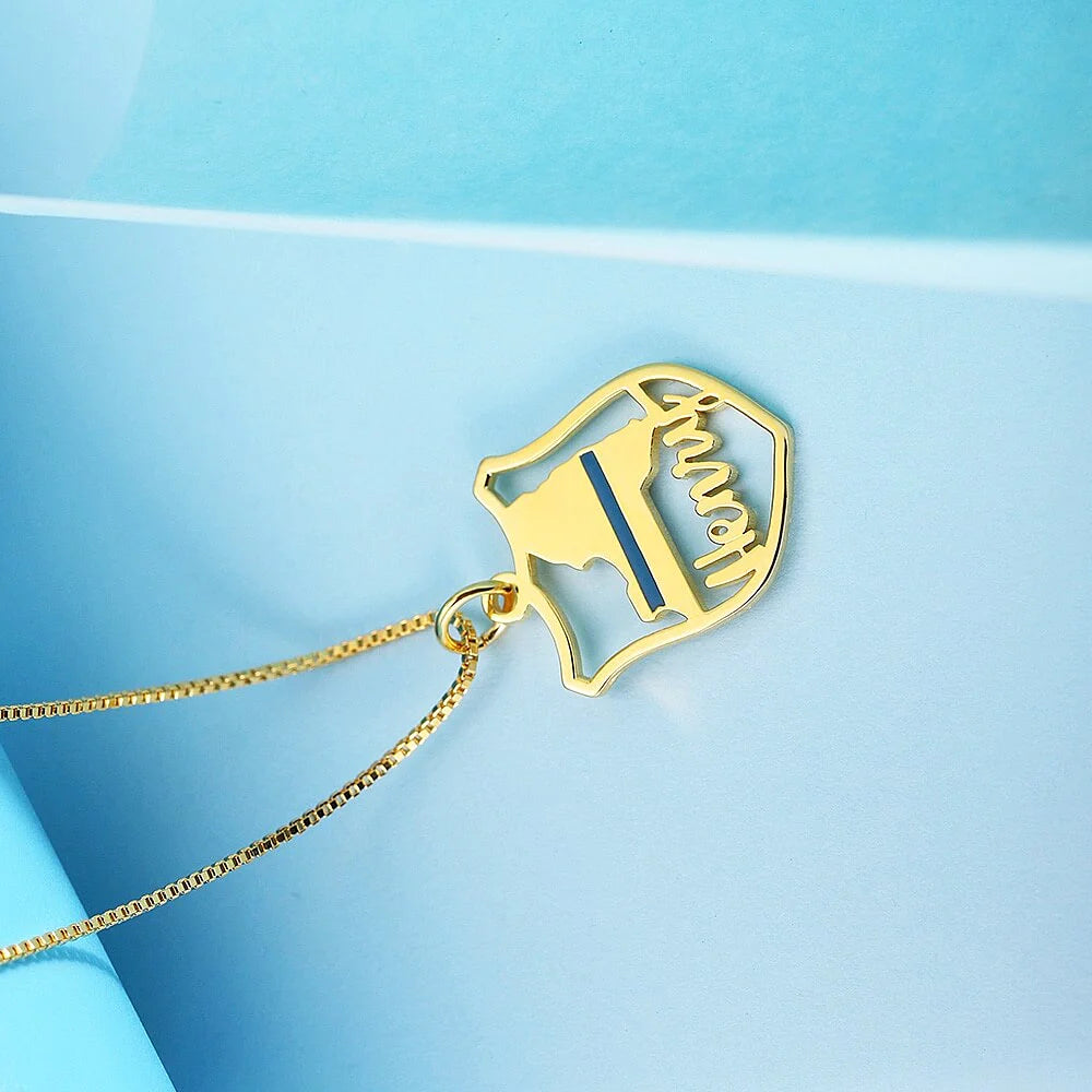 Personalized Police Badge State Map Name Necklace-CustomLove