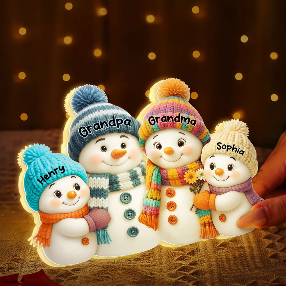 Grandma & Grandpa’s Snowman Village — Custom LED Family Keepsake