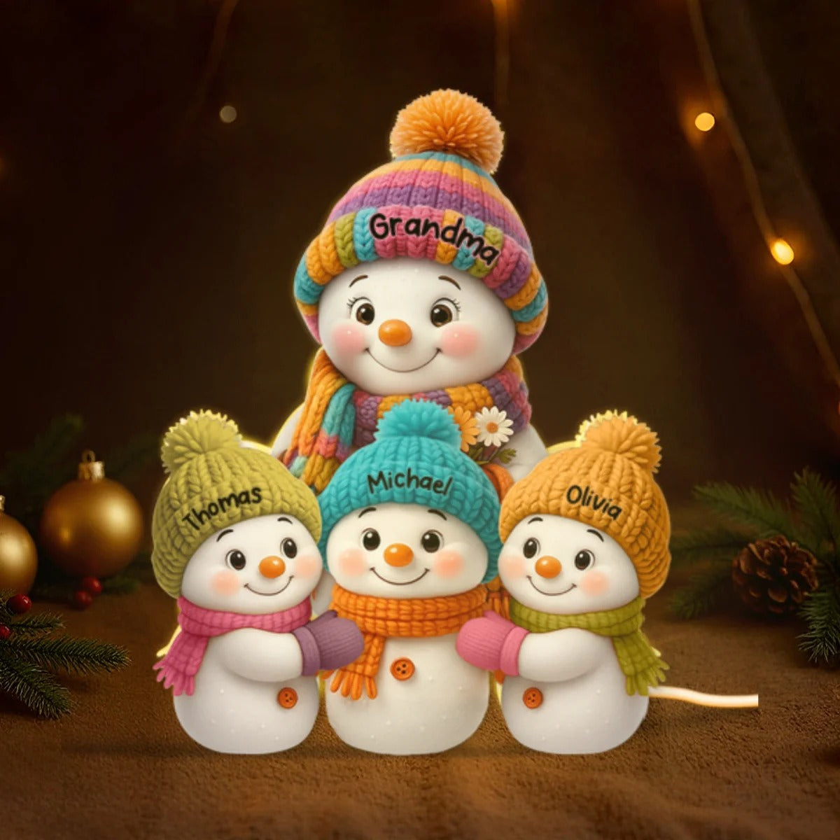 Grandma & Grandpa’s Snowman Village — Custom LED Family Keepsake