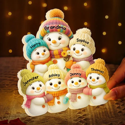 Grandma & Grandpa’s Snowman Village — Custom LED Family Keepsake