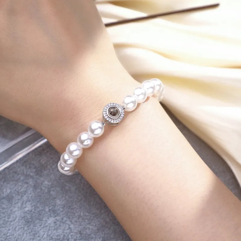Personalized Pearl Photo Projection Bracelet-CustomLove