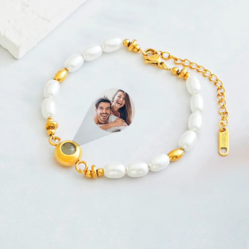 Personalized Pearl Photo Projection Bracelet-CustomLove