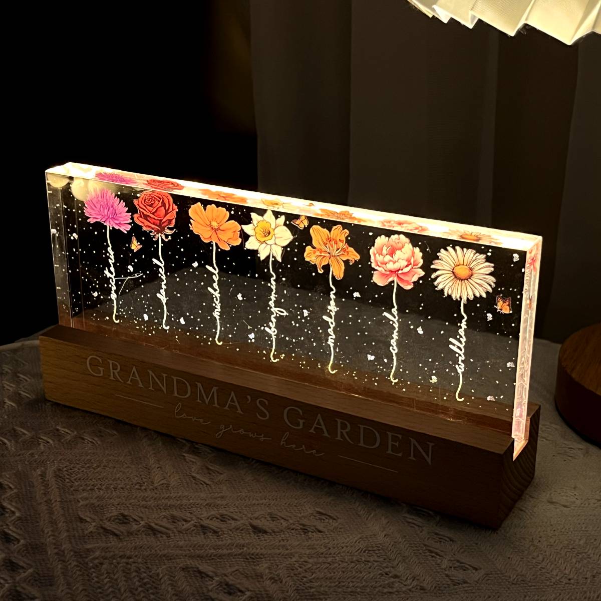 Personalized LED Night Light - Grandma‘s Garden Birth Month Flowers-CustomLove