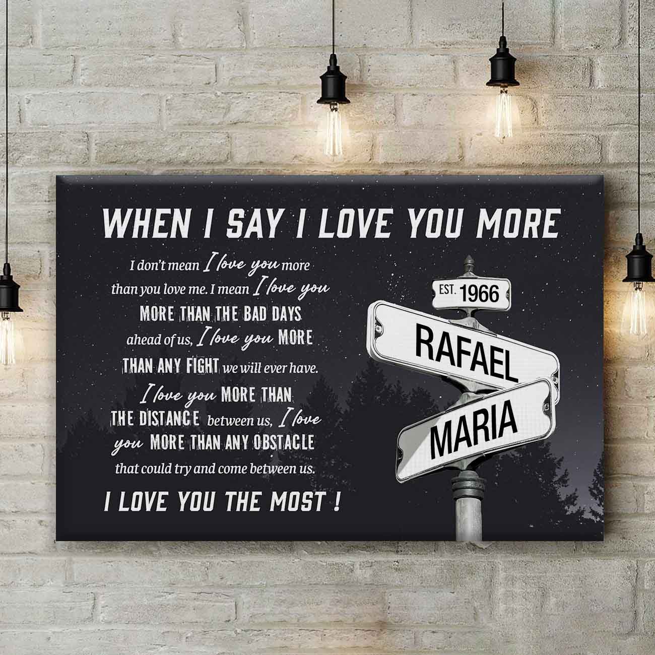 I Love You More Custom Names Date on Street Sign Canvas-CustomLove