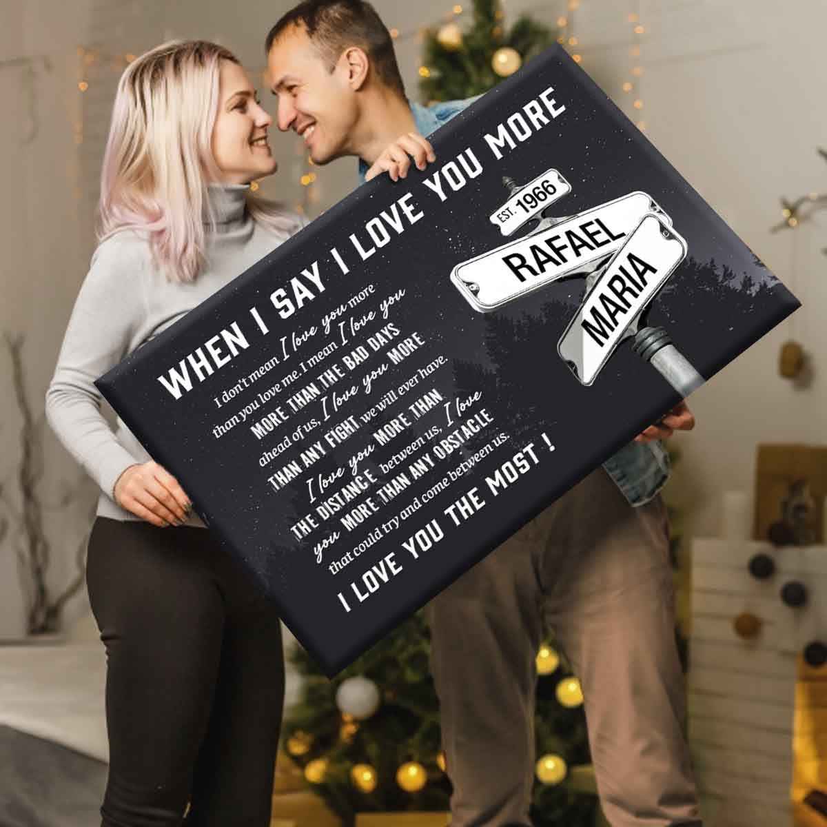 I Love You More Custom Street Sign Canvas - Personalized Names & Date Couple Wall Art Gift - CustomLove