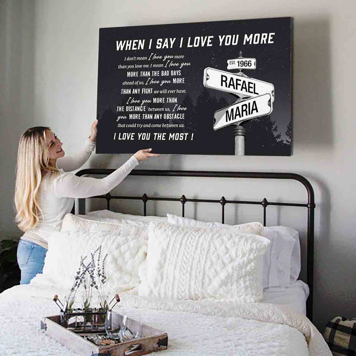 I Love You More Custom Names Date on Street Sign Canvas-CustomLove
