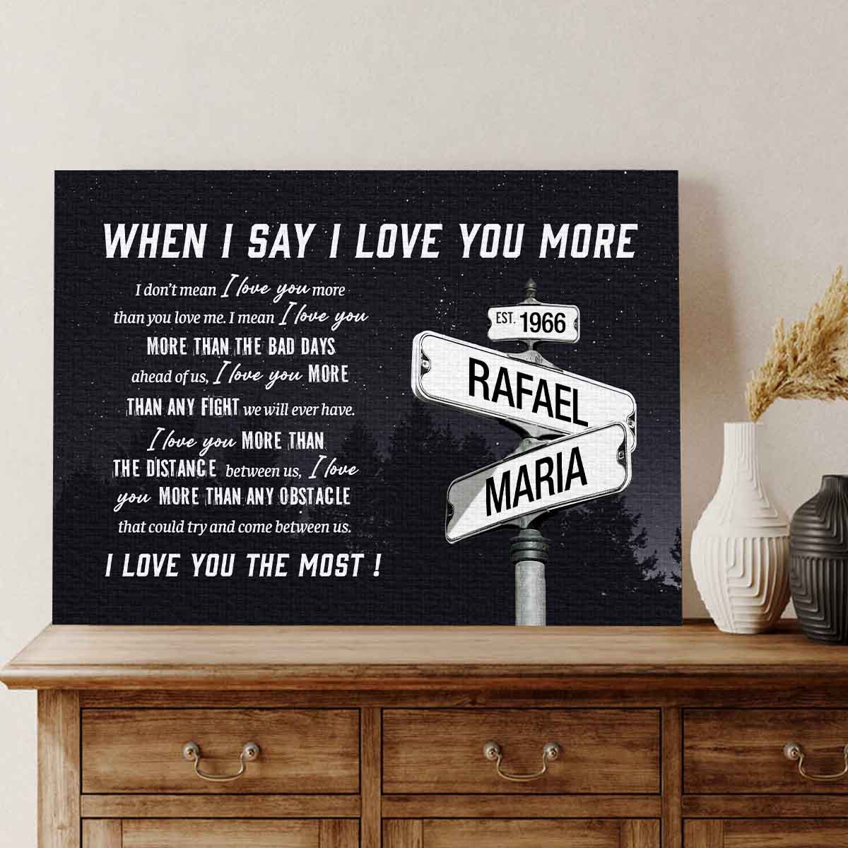 I Love You More Custom Names Date on Street Sign Canvas-CustomLove