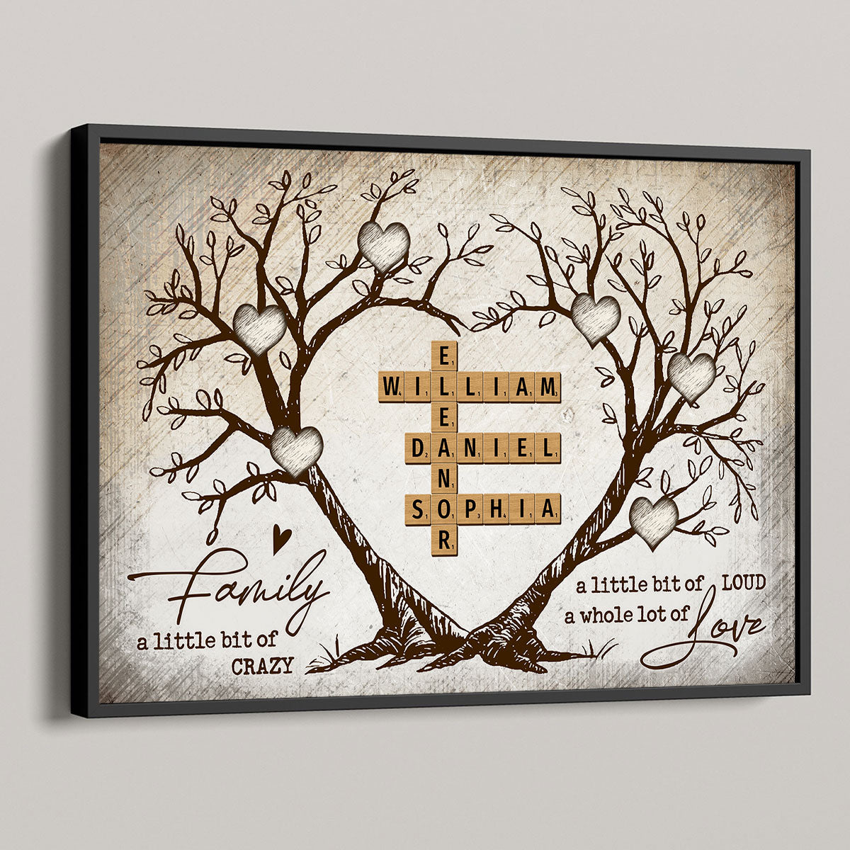 Personalized Poster - Family Heart Tree Crossword Puzzle-CustomLove