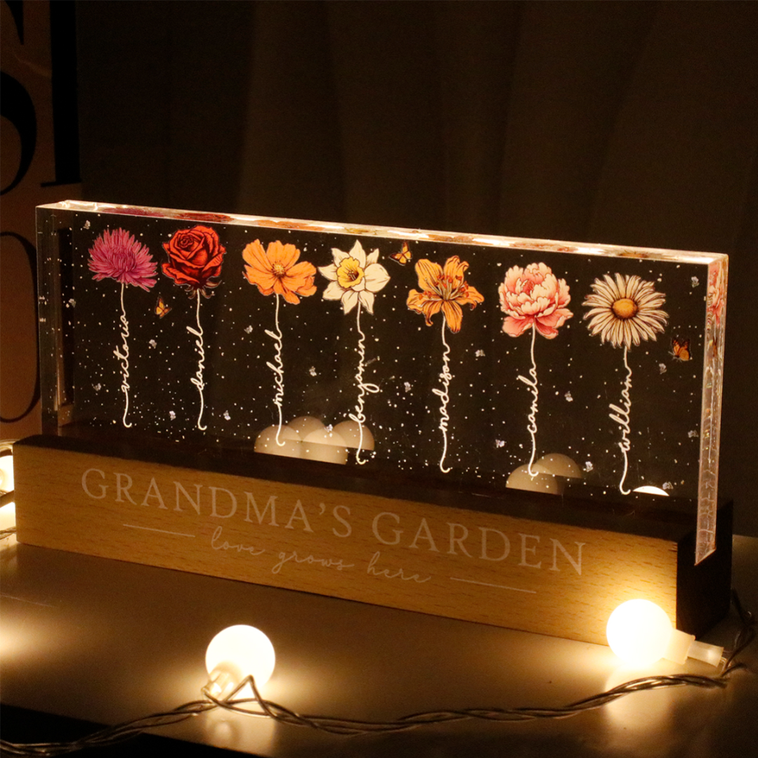Personalized LED Night Light - Grandma‘s Garden Birth Month Flowers-CustomLove