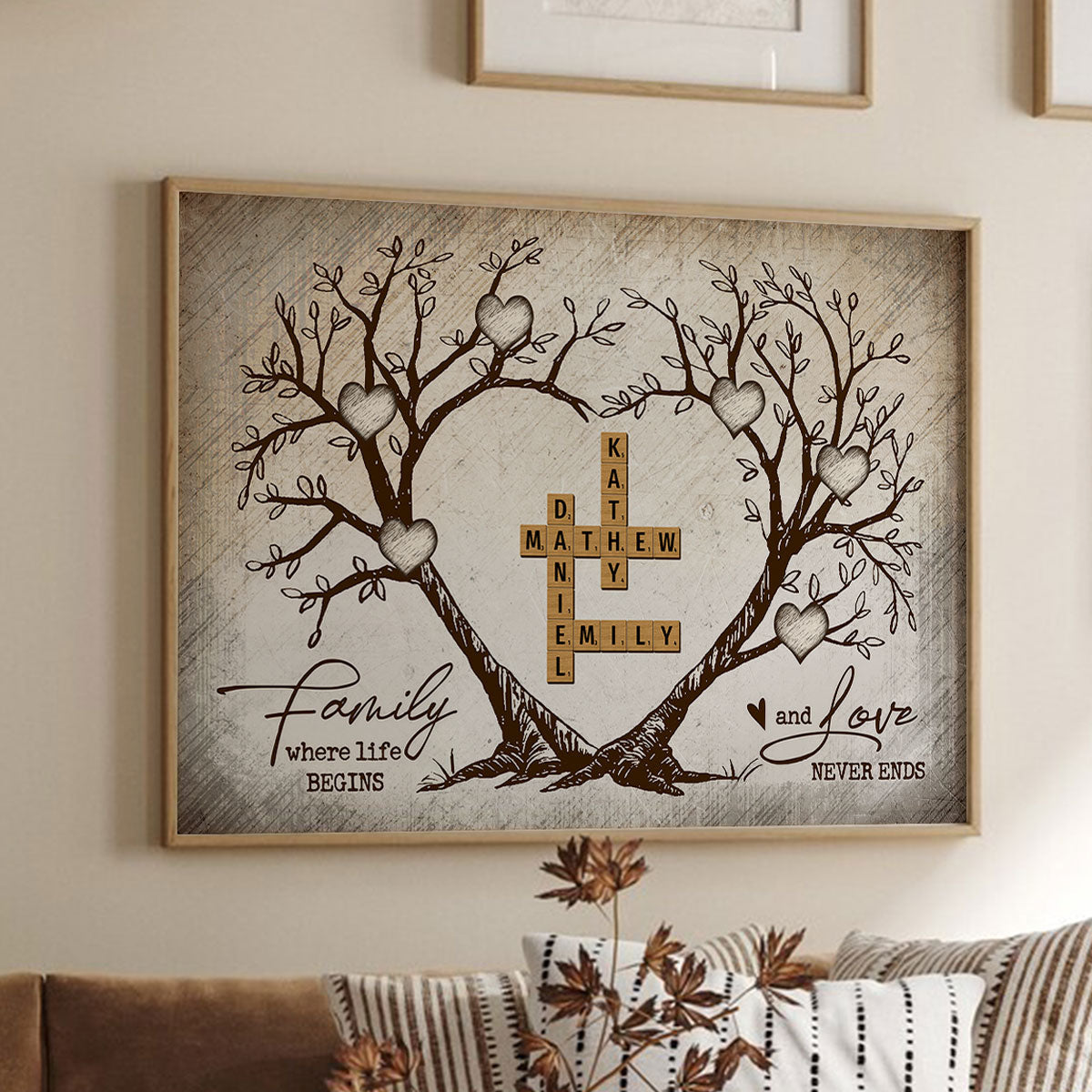 Personalized Poster - Family Heart Tree Crossword Puzzle-CustomLove