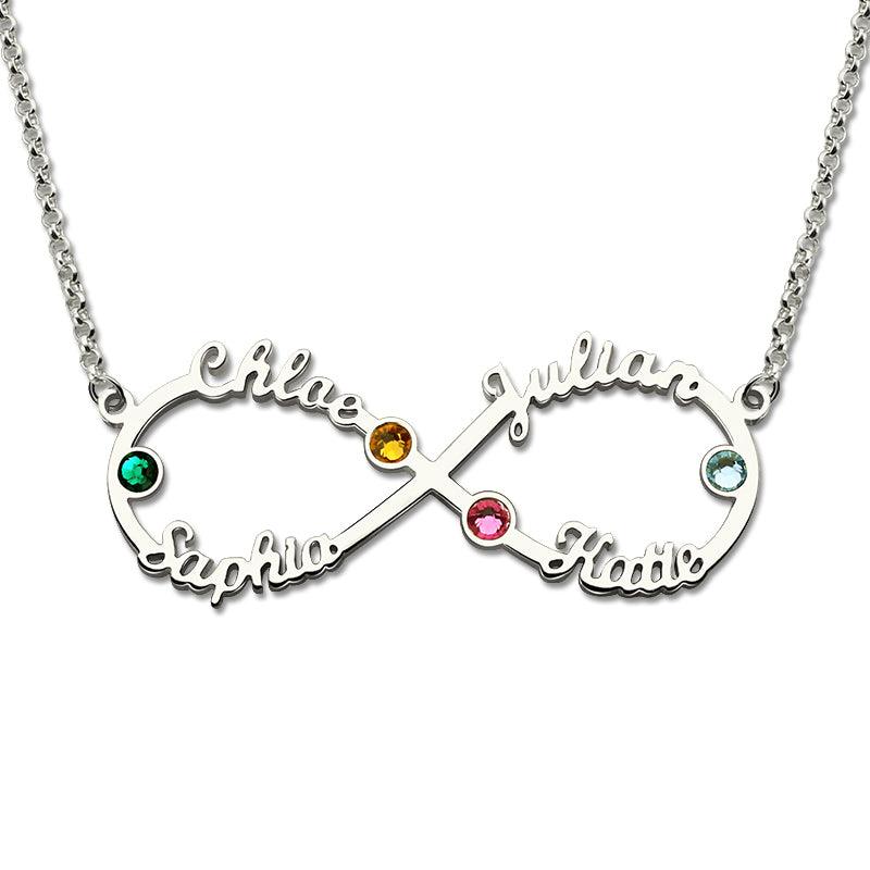 Personalized Infinity Four Name Necklace With Birthstones-CustomLove
