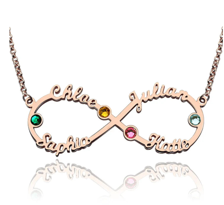 Personalized Infinity Four Name Necklace With Birthstones-CustomLove