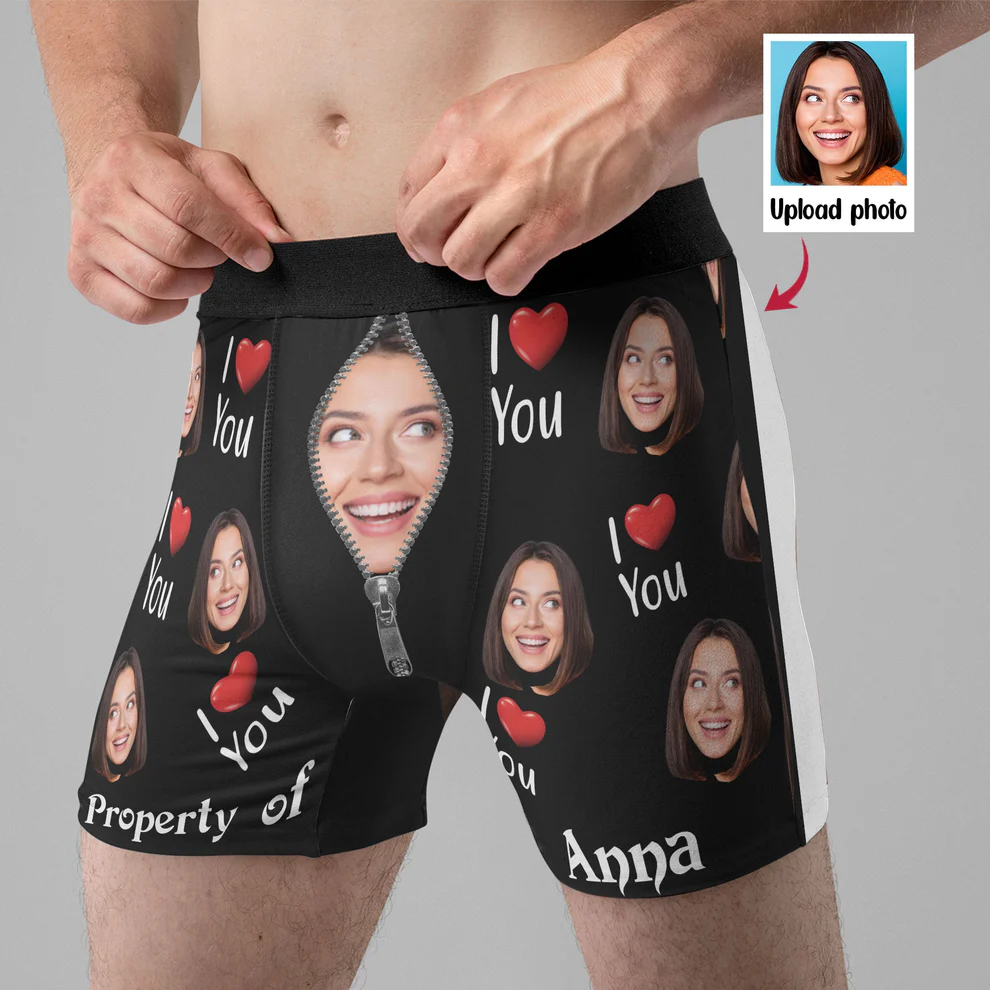 Personalized Photo Men's Boxer Briefs - Property Of Girlfriends-CustomLove