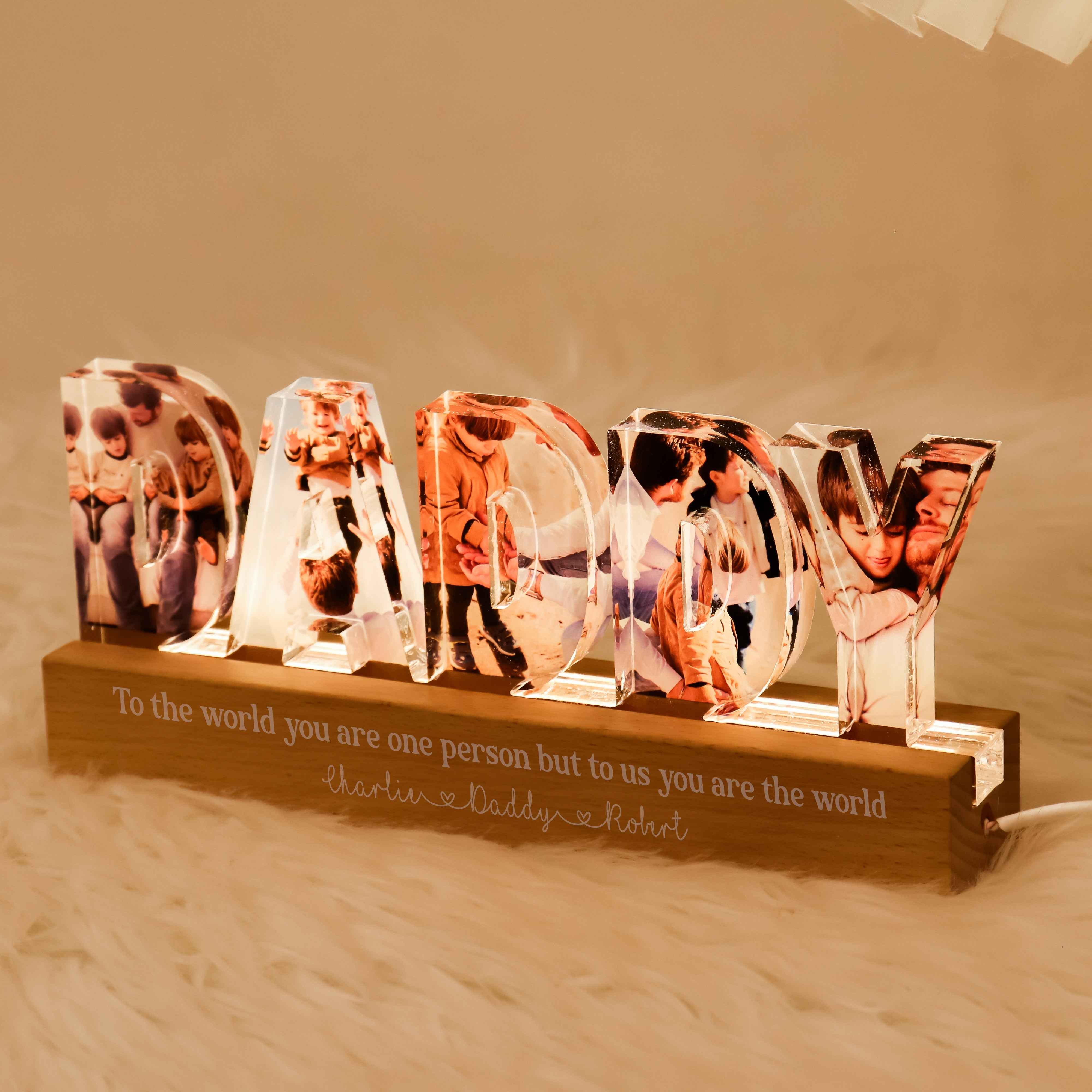 Personalized LED Night Light - Daddy To Us You Are The World Photo Collage - CustomLove