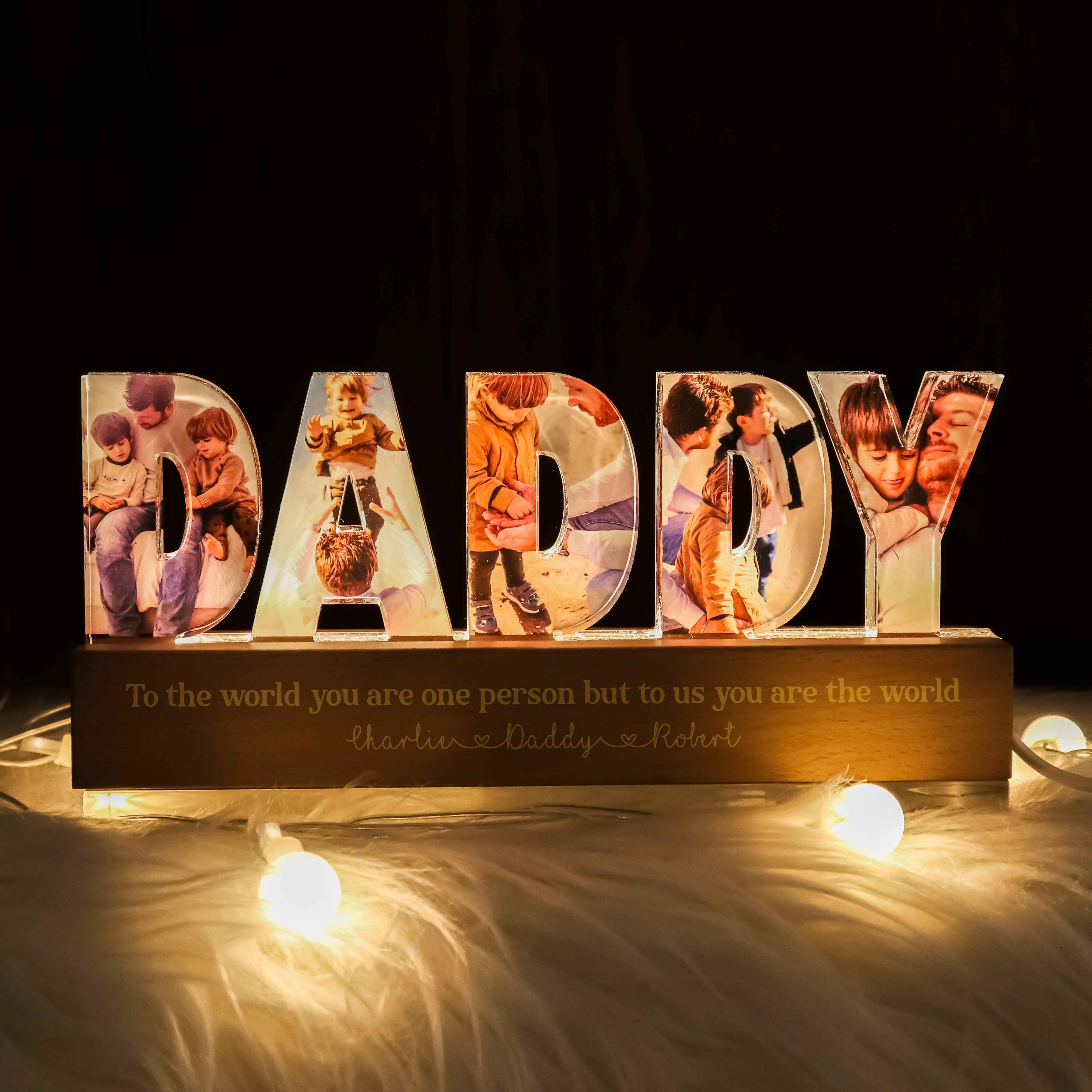 Personalized LED Night Light - Daddy To Us You Are The World Photo Collage - CustomLove
