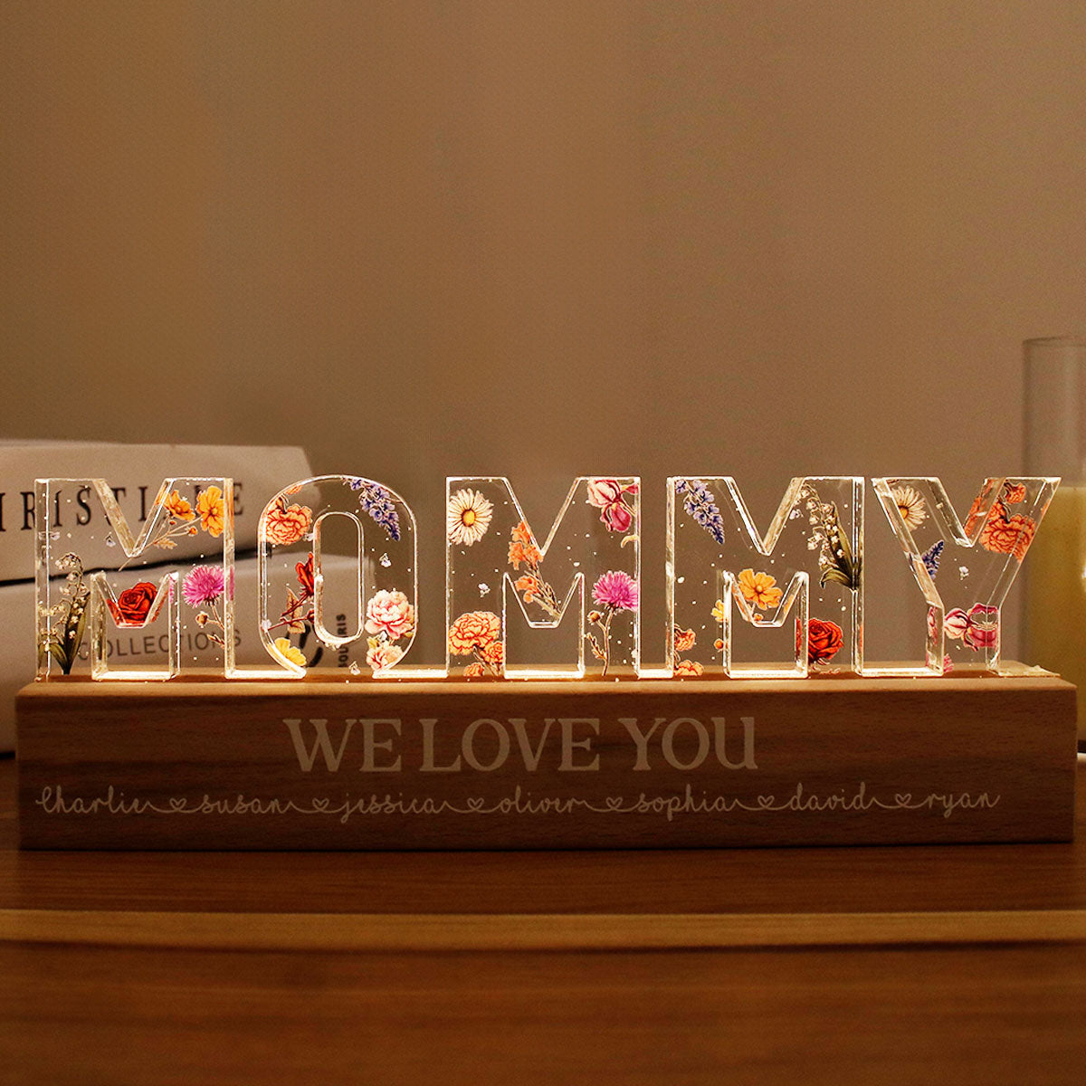 Personalized Flower Printed LED Night Light-CustomLove