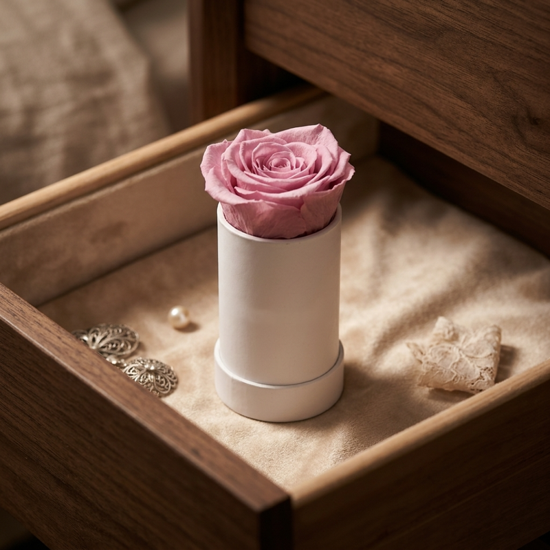 Single White Rose Box with Infinity Rose Gift