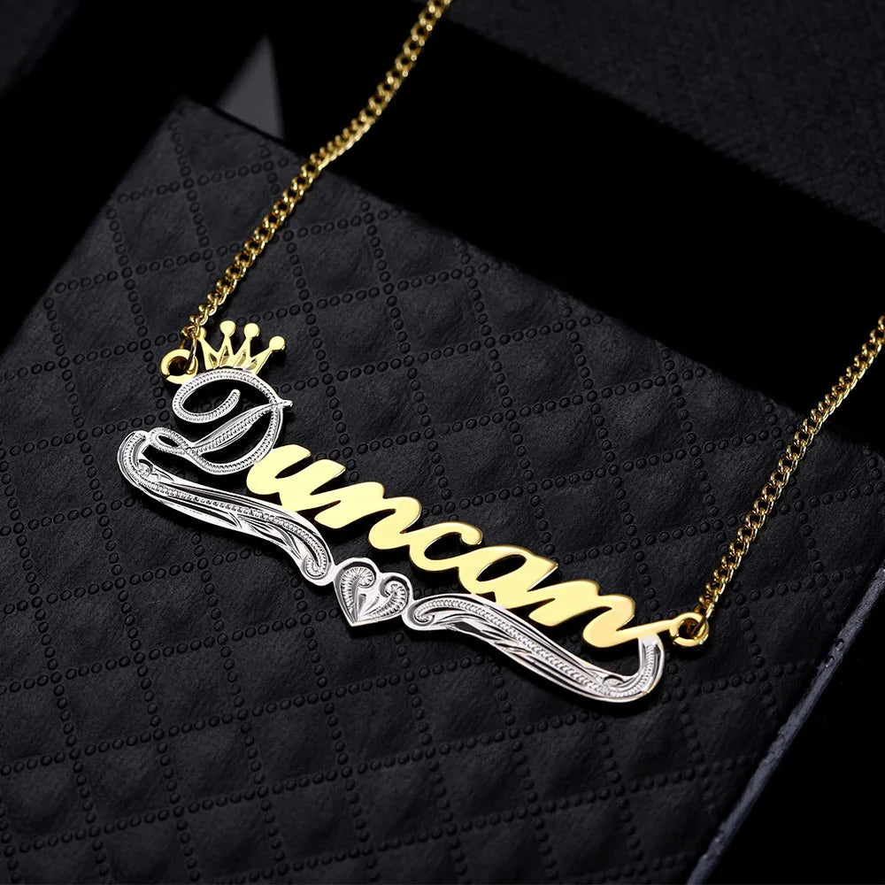 Personalized Double Name Plate Necklace in Gold