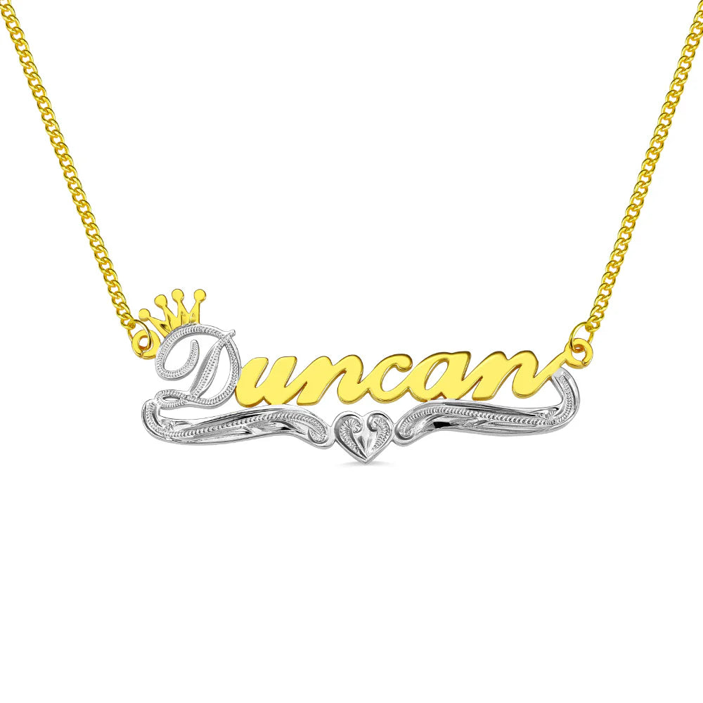 Personalized Double Name Plate Necklace in Gold