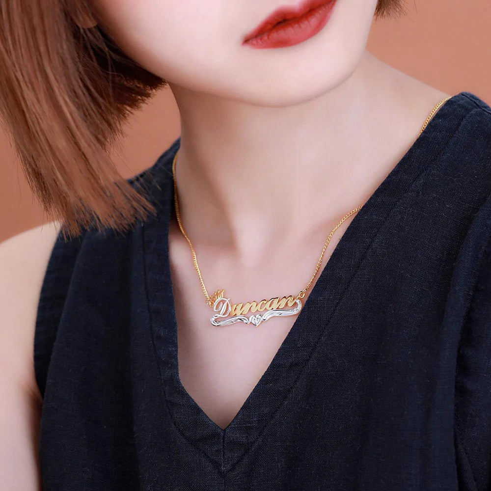 Personalized Double Name Plate Necklace in Gold