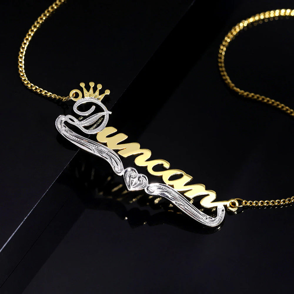 Personalized Double Name Plate Necklace in Gold