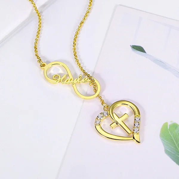 Personalized Infinity & Heart Cross Name Necklace