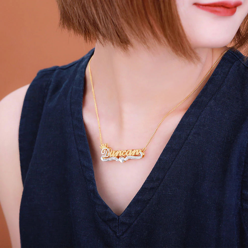 Double Plate Name Necklace in Gold