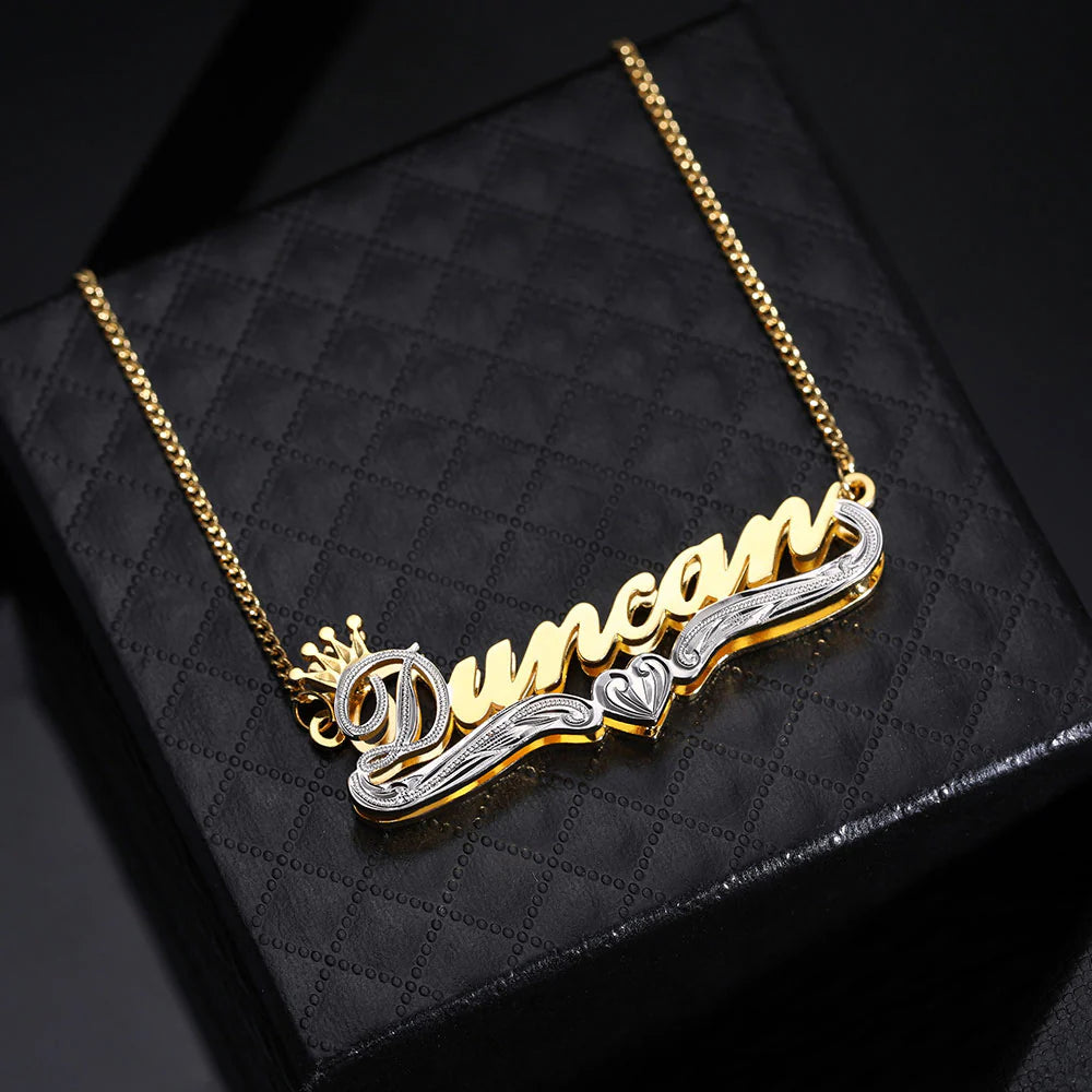 Double Plate Name Necklace in Gold