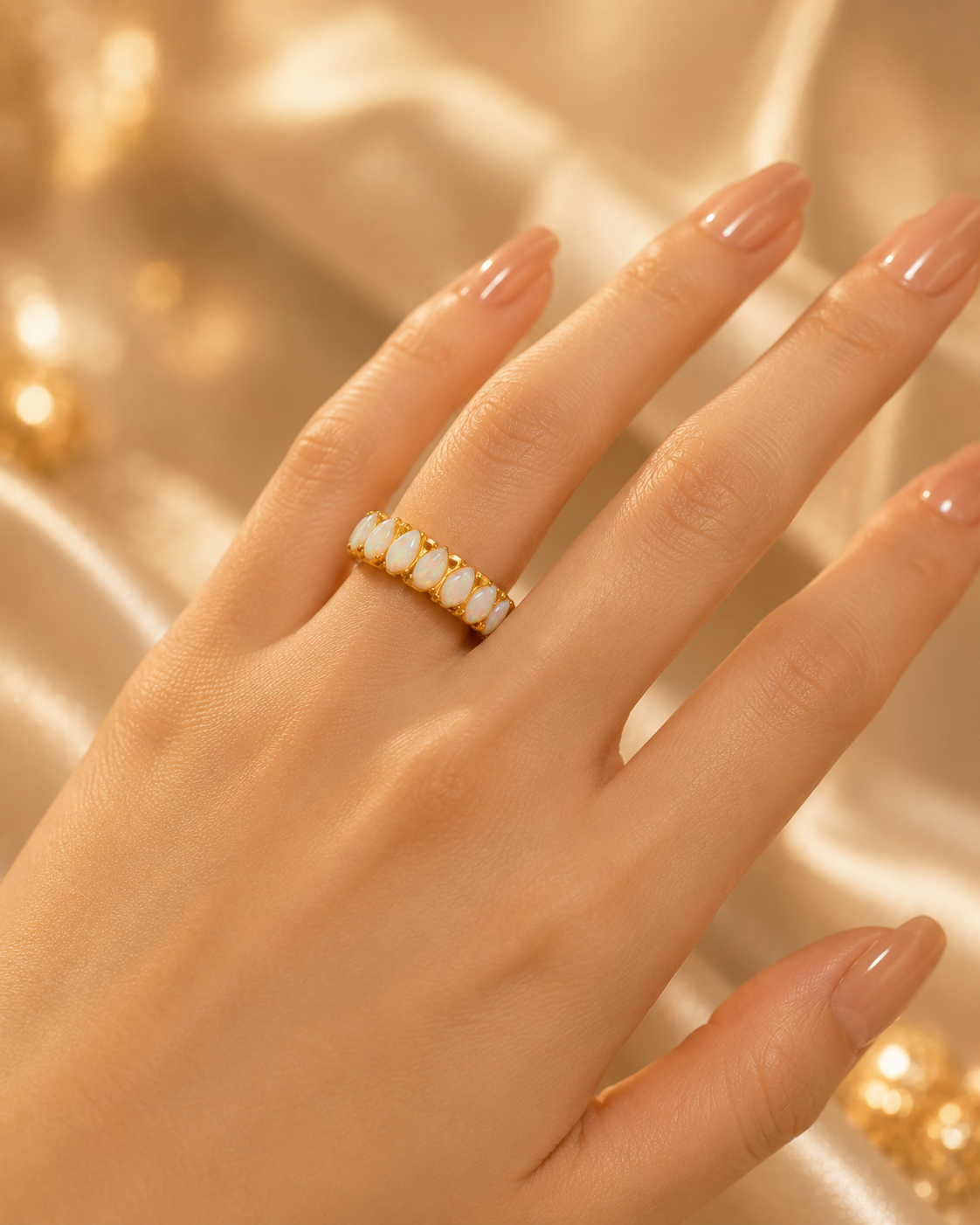 18K Gold Plated White Opal Band Ring for Women - CustomLove
