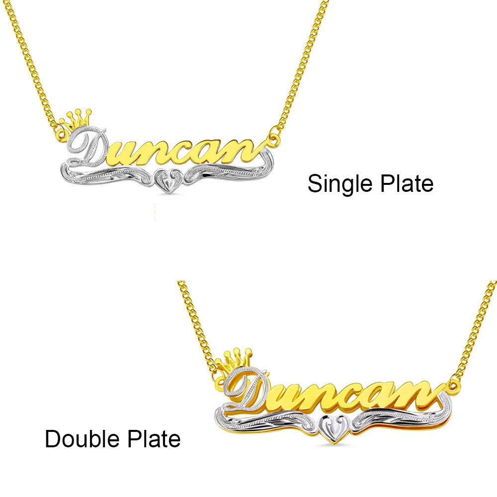 Personalized Double Name Plate Necklace in Gold