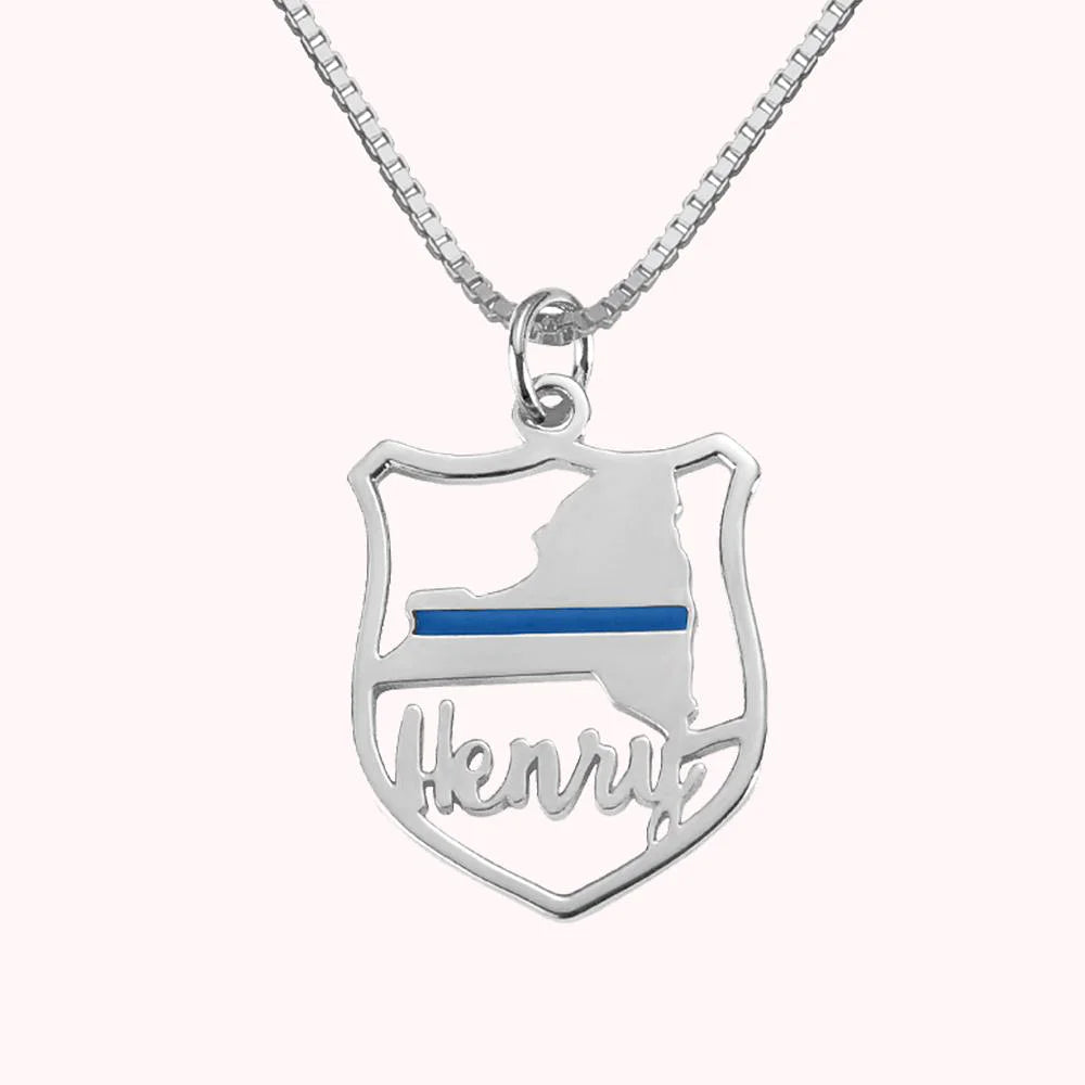 Personalized Police Badge State Map Name Necklace