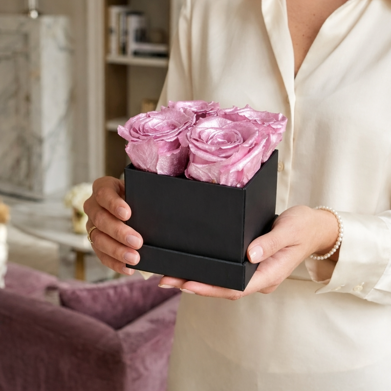 4 Rose Black Box with Infinity Roses Luxury Gift