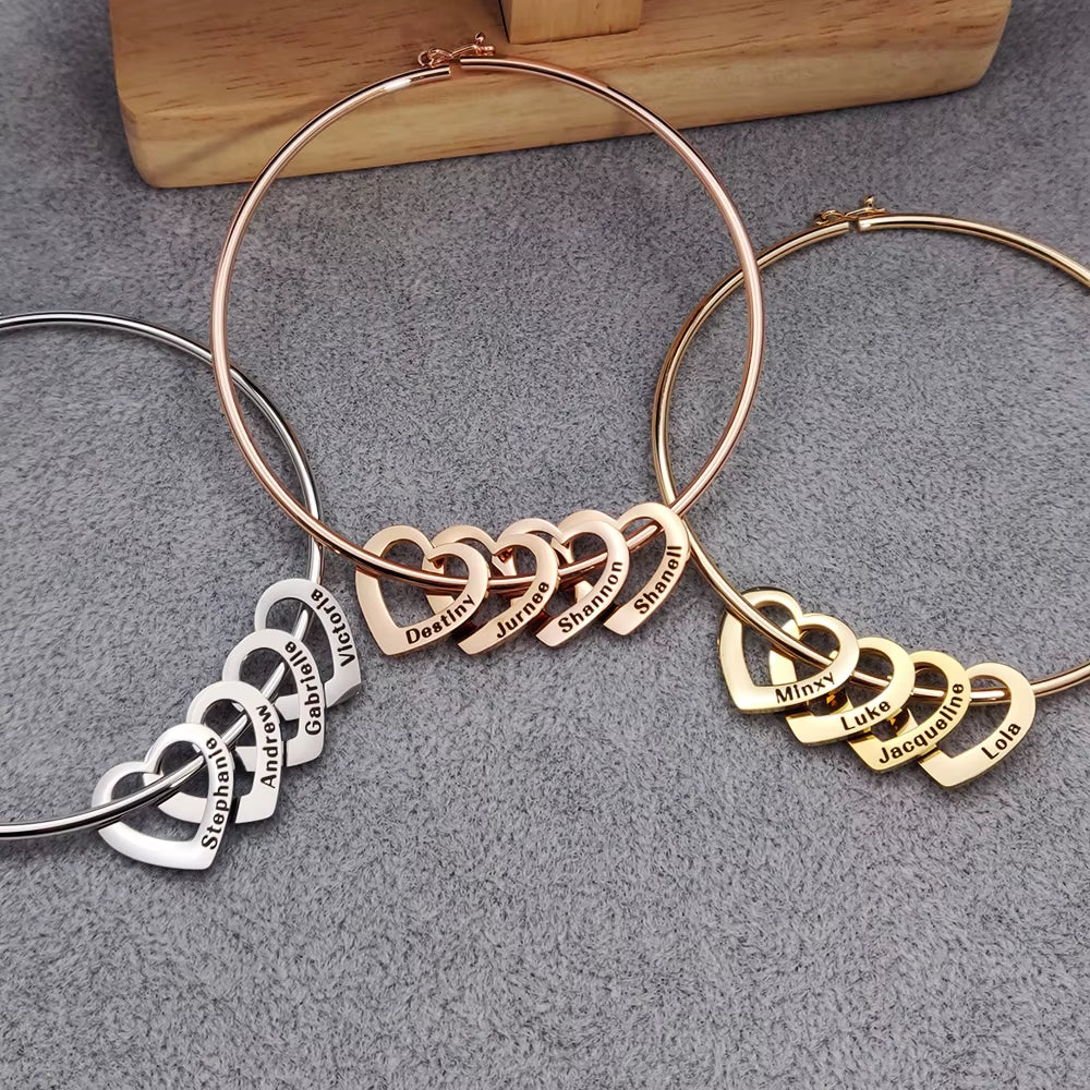 Custom Heart Pendant Bangle – 18K Gold Plated Bracelet